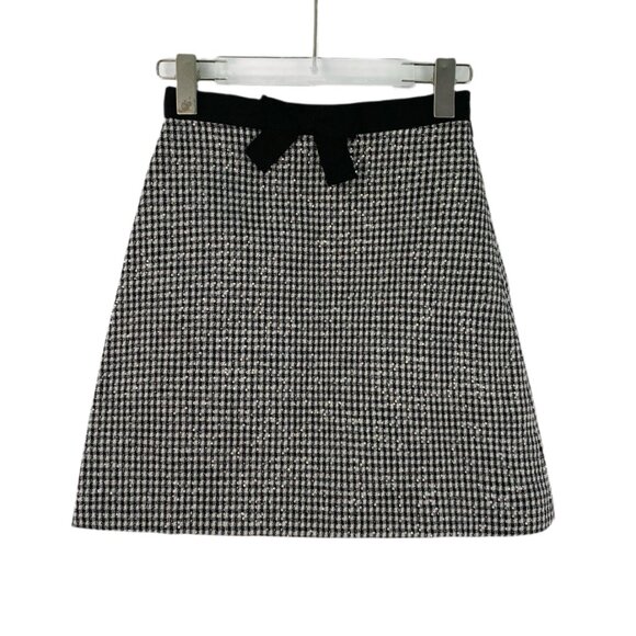 GW0187 Miu Miu Black bow wool casual wool sequin skirt size 36 - Picture 1 of 9